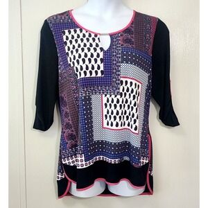 Michael Tyler Geometric Paisley Top Blouse Womens Size XL Black Blue Pink‎ Tunic